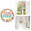 Hello Spring Sign Wooden Door Creative Decoration Hollow Flower Hanging Ornaments Pendant Accessories Home Decoration