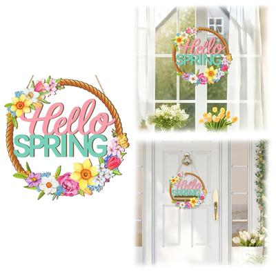 Panneau 'Bonjour Printemps' Porte en Bois Décoration Créative Fleur Creuse Ornements Suspendus Pendentifs Accessoires Décoration de Maison