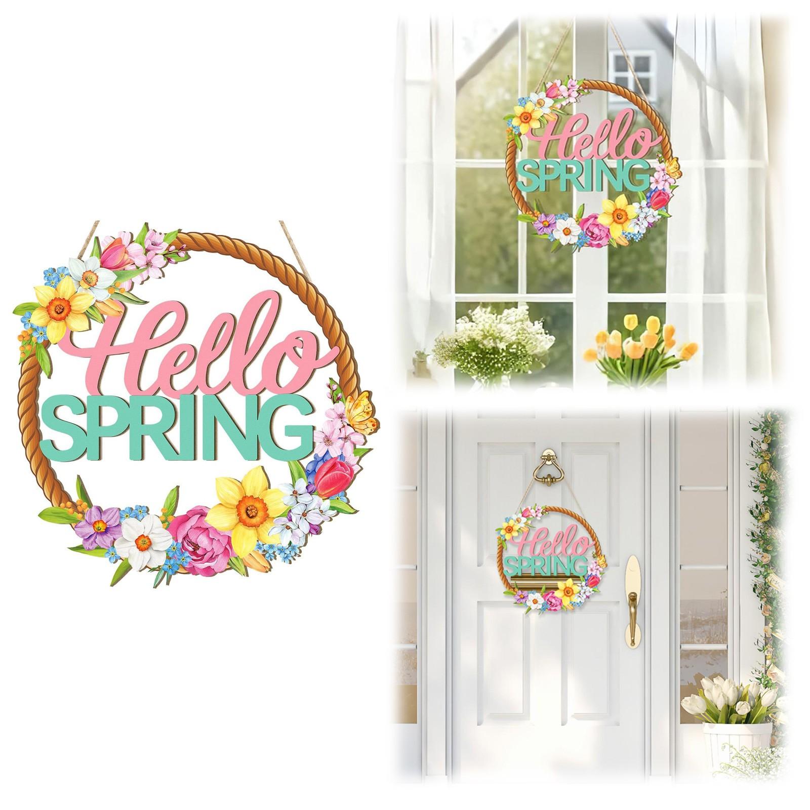 

Hello Spring Sign Wooden Door Creative Decoration Hollow Flower Hanging Ornaments Pendant Accessories Home Decoration One Size