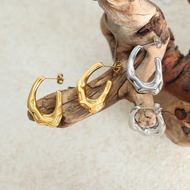 

Women s High-End Retro Gold Stainless Steel Irregular Earrings, Non-Fading, Niche Design