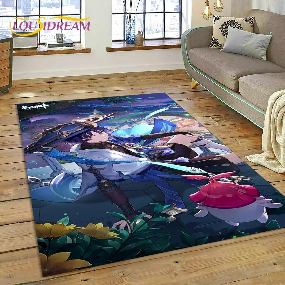 Latest Genshin Impact Cartoon Game Carpet Rug for Bedroom Living Room Home Sofa Decoration,Children Game Large Decor Floor Mat