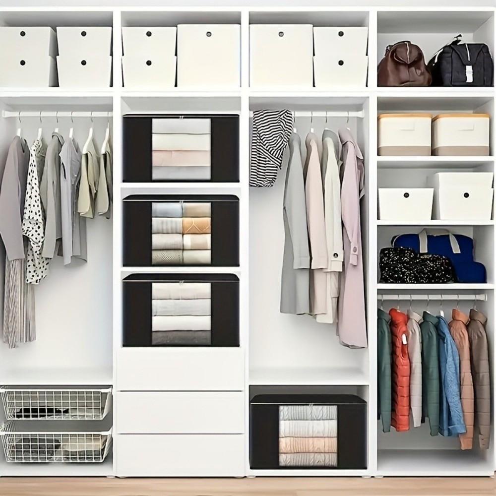 Oversized Foldable Storage Bag Non-woven Durable Clothing Organizer With Visible Windows Reinforced Handle Large Storage Boxes