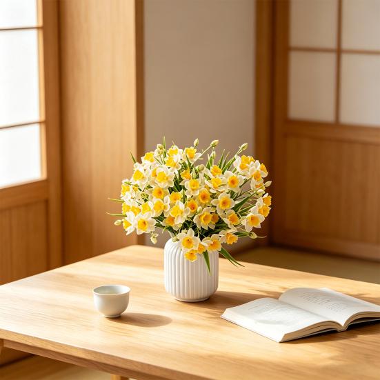 2 Bunches 20 Blooms Artificial Daffodils Flowers Faux Spring Narcissus Flowers with Stem for Home Garden Office Wedding Party Decor DIY Flower