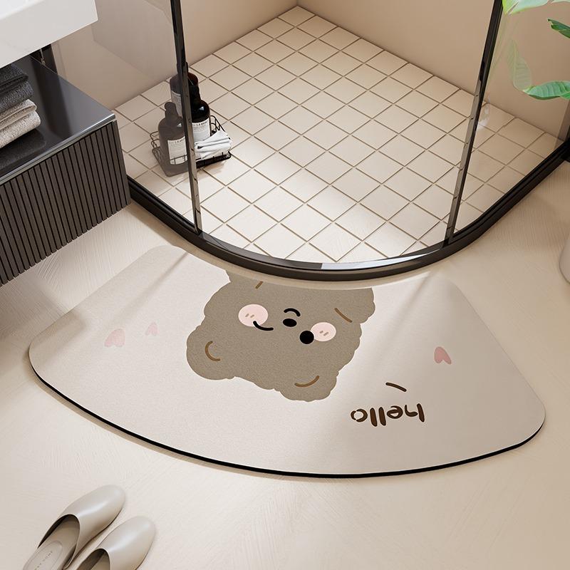 Bathroom Floor Mat Water-absorbing Non-slip Wash-free Carpet Curved Minimalist Beige Bathroom Rug Door Home Decoration Foot Mat