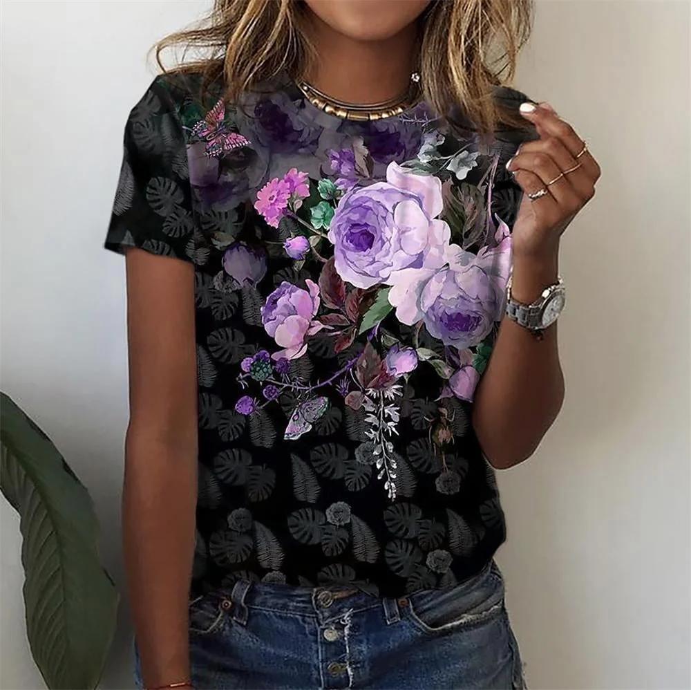 Women's T-shirt Summer Fashion Short ops 3D Floral Print O-neck Casual T Shirt For Women's Y2k Clothes