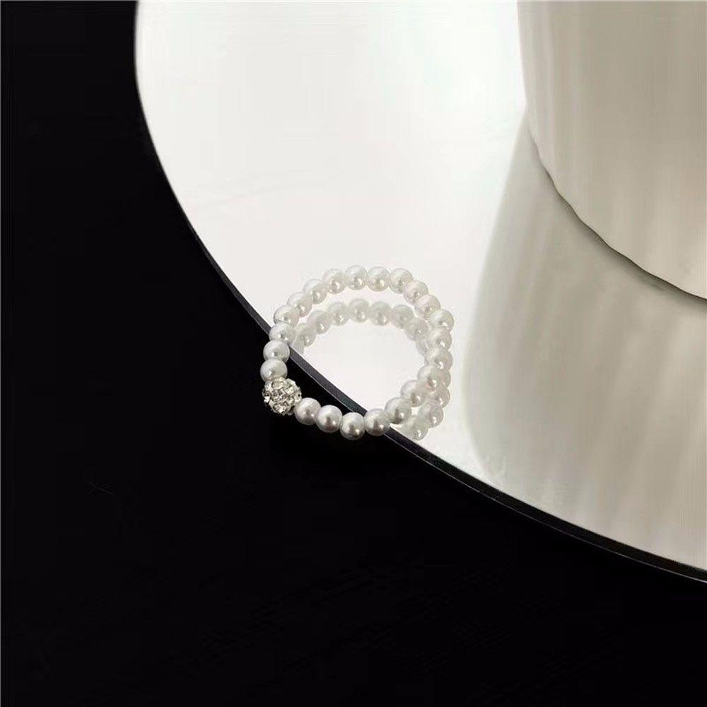 Girls Zircon Ball Rhinestone Trendy Fashion Jewelry Pearl Rings Bead Rings Finger Ring