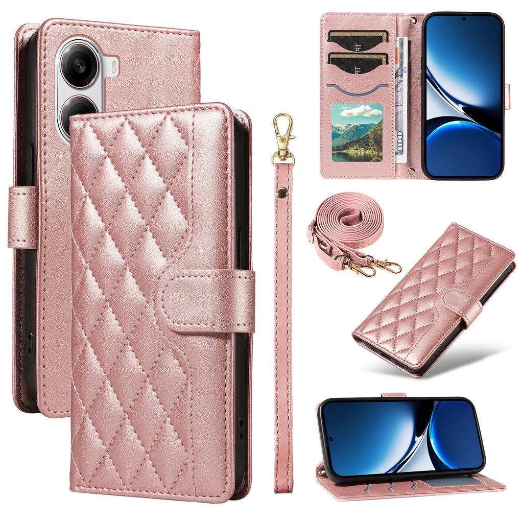 For Xiaomi Redmi Turbo 4 5G/Poco X7 Pro 5G Wallet Case Rhombus Leather Phone Cover with Strap
