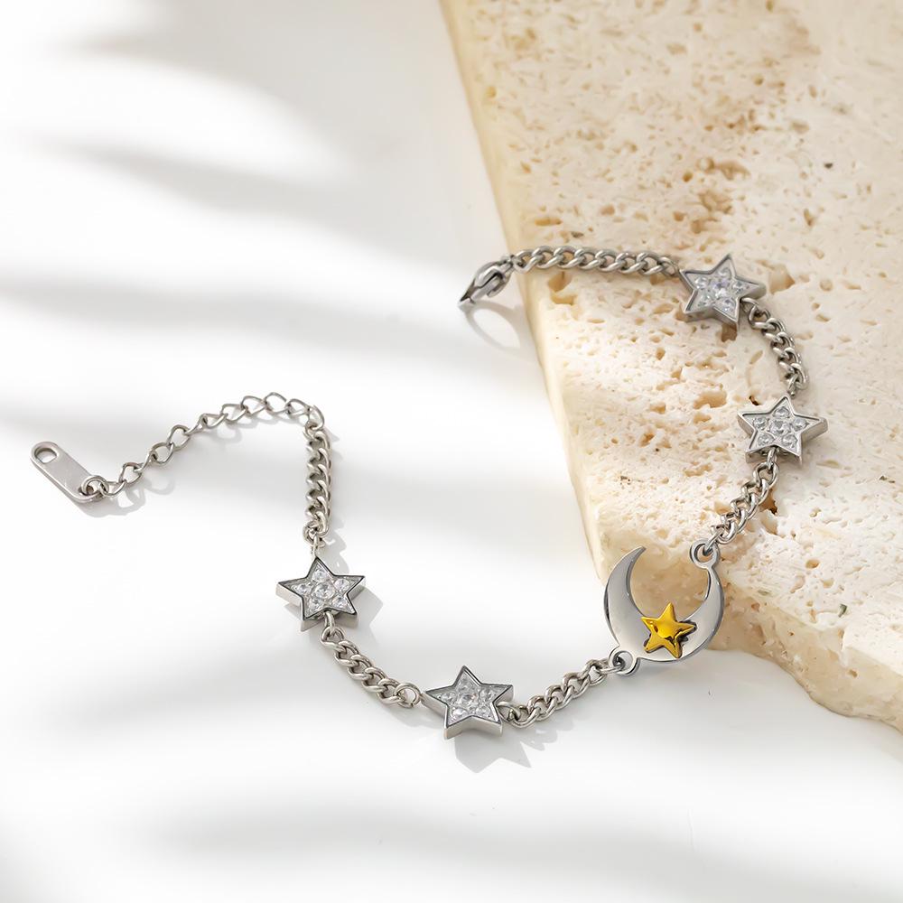 Starry Sky Moon Zircon Titanium Steel Bracelet - Luxury Niche Design