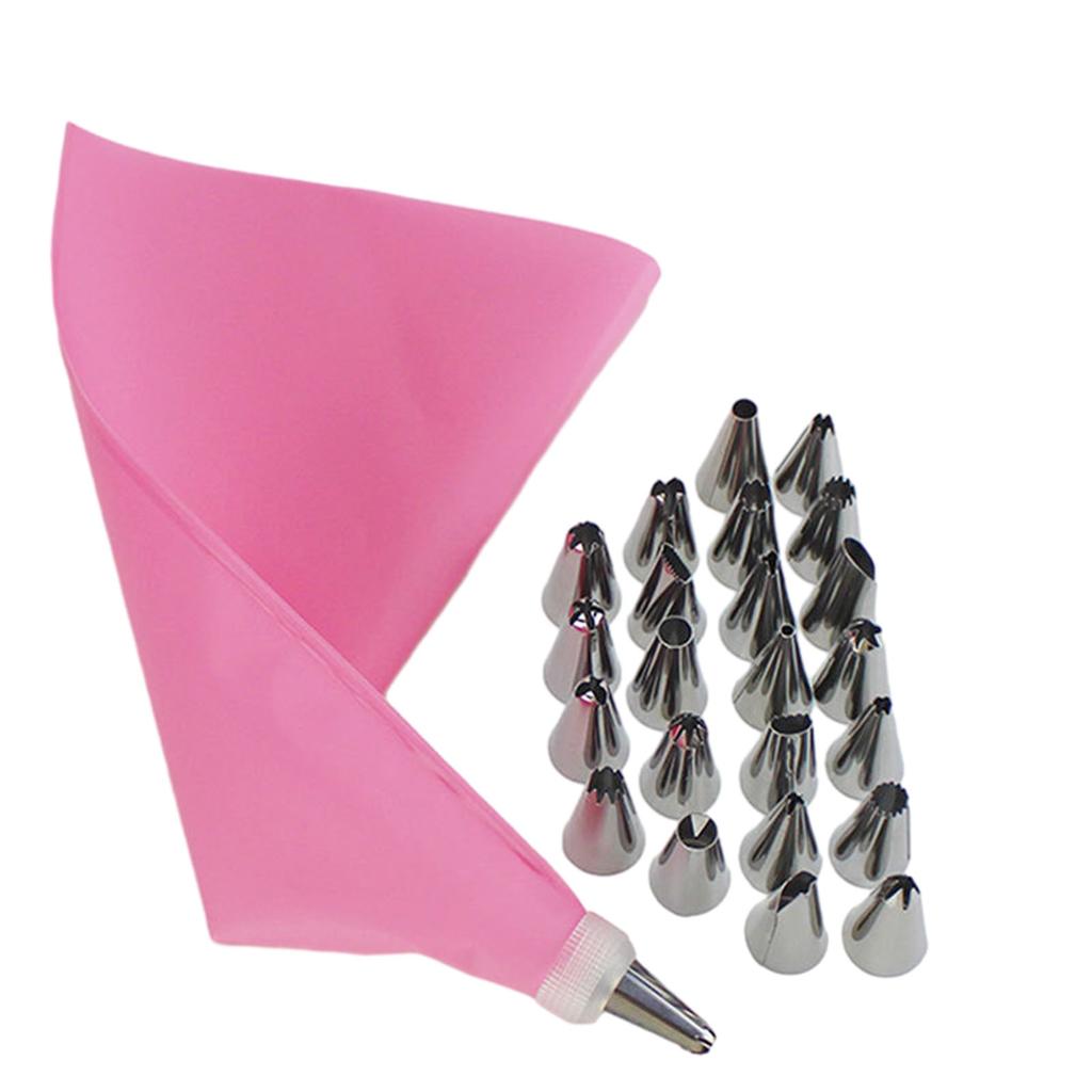 26pcs Pastry Bag Cake Decorating Tools Kit Stainless Steel Cake Nozzle Silicone Piping Bag For Bakery Confectionery Equipment