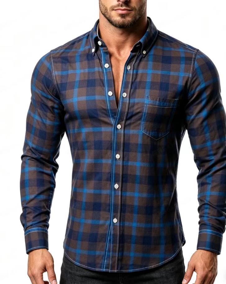 Men Fashion Plaid Long Sleeve Casual Plus Size Mens Shirt