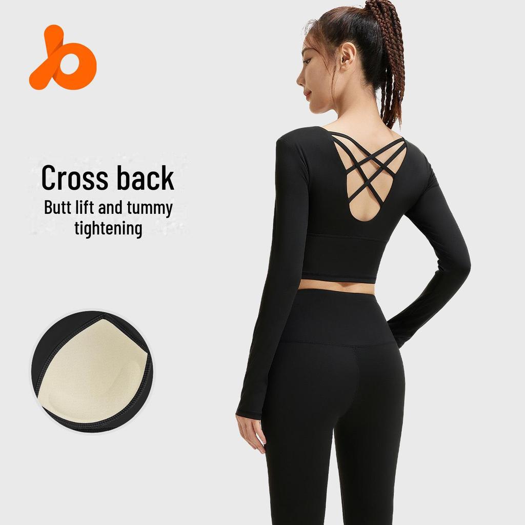 Juyitang Women's Slimming Yoga Suit with Cross Back & Long Sleeves