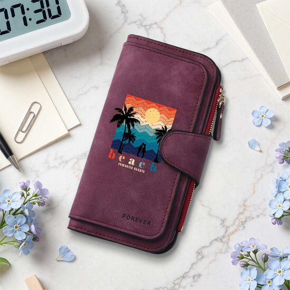 Vintage Beach Pattern Wallet Casual Multi Card Holders Purse Portable Daily Use Clutch Bag