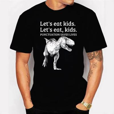 Jedzmy Dzieci Interpunkcja Ratuje Życie Gramatyka Męskie Koszulki Hip Hop Streetwear Dinozaur Harujuku Koszula Camisetas Oversize T-shirty