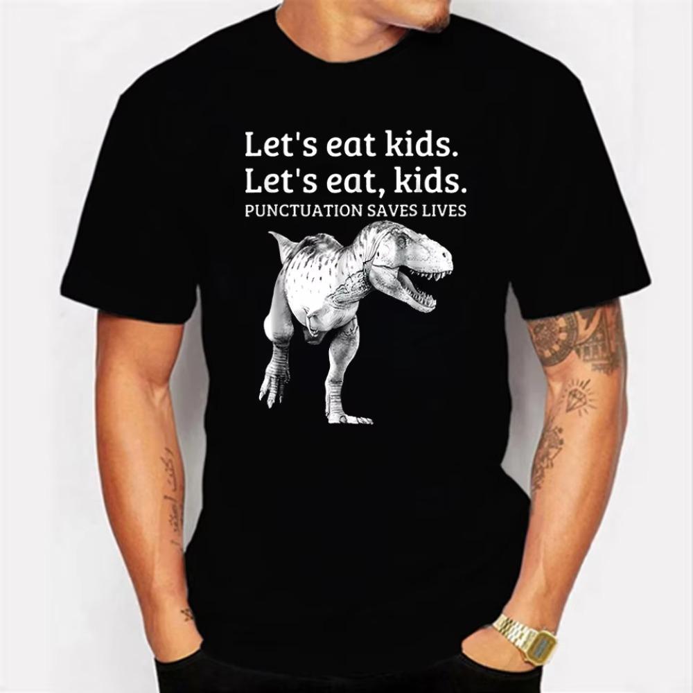 Let's Eat Kids Punctuation Saves Lives Grammar Men's T-shirts Hip Hop Streetwear Dinosaur Harujuku Shirt Camisetas Oversize Tees