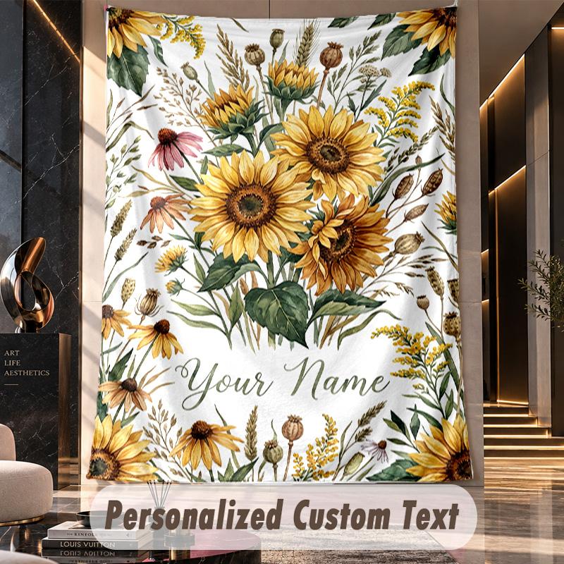 Sunflower Cow Garden 1 Theme Wall Tapestry Customized With Name Text Personalized Hanging Tapestry For Bedroom Living Room Decor