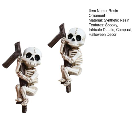 2Pcs Climbing Skeleton Figurine Flower Pot Hanger Mini Skeleton Halloween Resin Skeleton Ornament for Bonsai Planter Edge Decoration