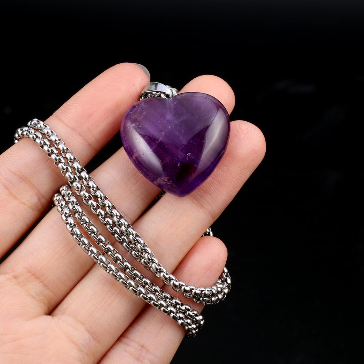 

1 шт. в партии, ожерелье из натурального камня, кулон в форме сердца, кристалл, аметист, агат, опал, цепочка из нержавеющей стали, ожерелья для женщин, ювелирные изделия 30x30x10 мм 1Pcs/Dark Amethyst