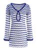 Sexy Boho Striped Chic V-neck Cut Out Bell Sleeve Knit Dress 2025 Summer Women Seaside Holiday Mini A-Line Dress K123