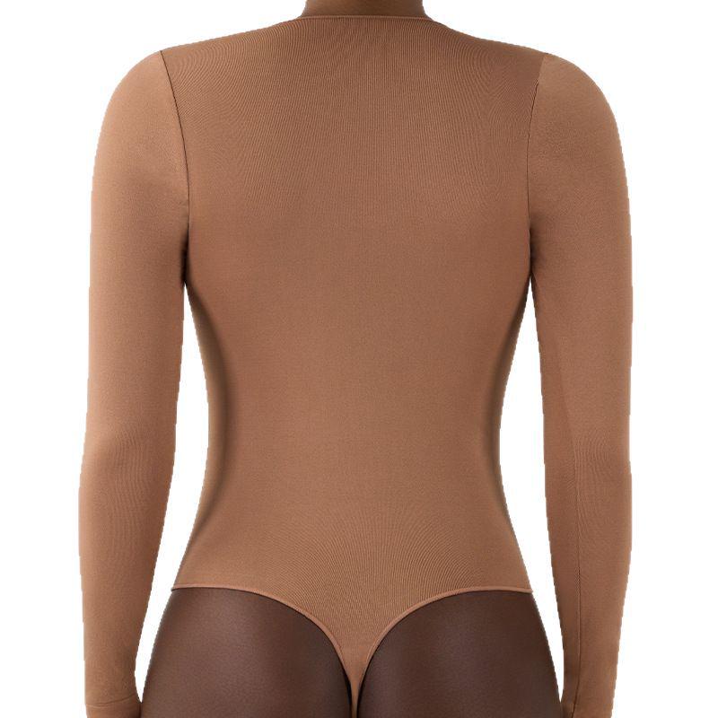 Seamless Long-Sleeve V-Crotch Yoga Bodysuit with High Elasticity