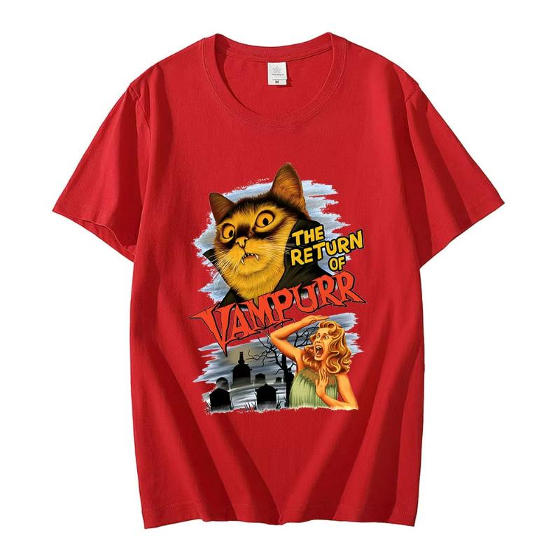 Funny Cat The Return of Vampurr Graphic T-shirt Men Women Cotton Short Sleeve Horror Halloween T Shirt Casual Clothing T-shirts