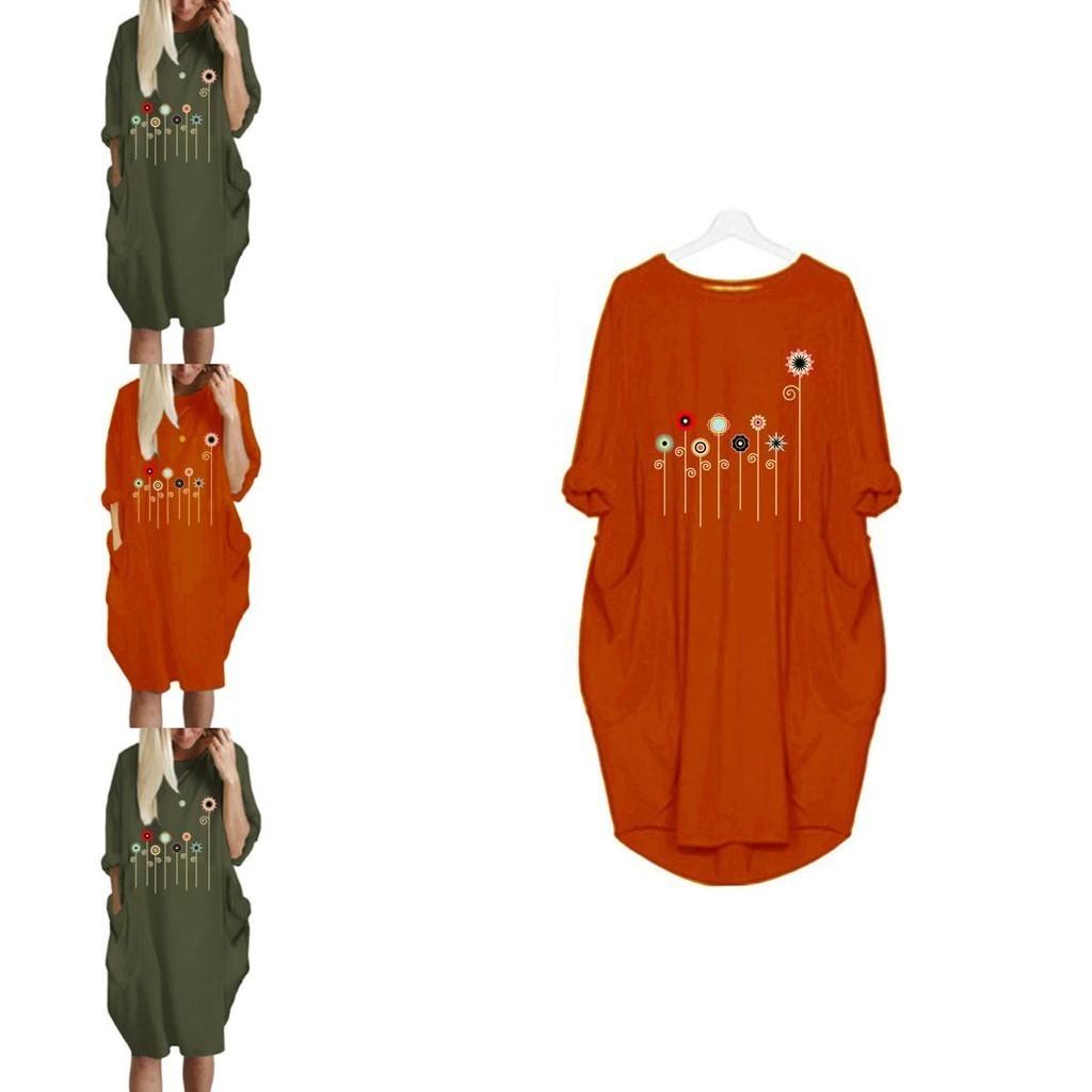Women Dress Pullover Stylish Loose Fit Short Sleeve Casual Dress With Pocket