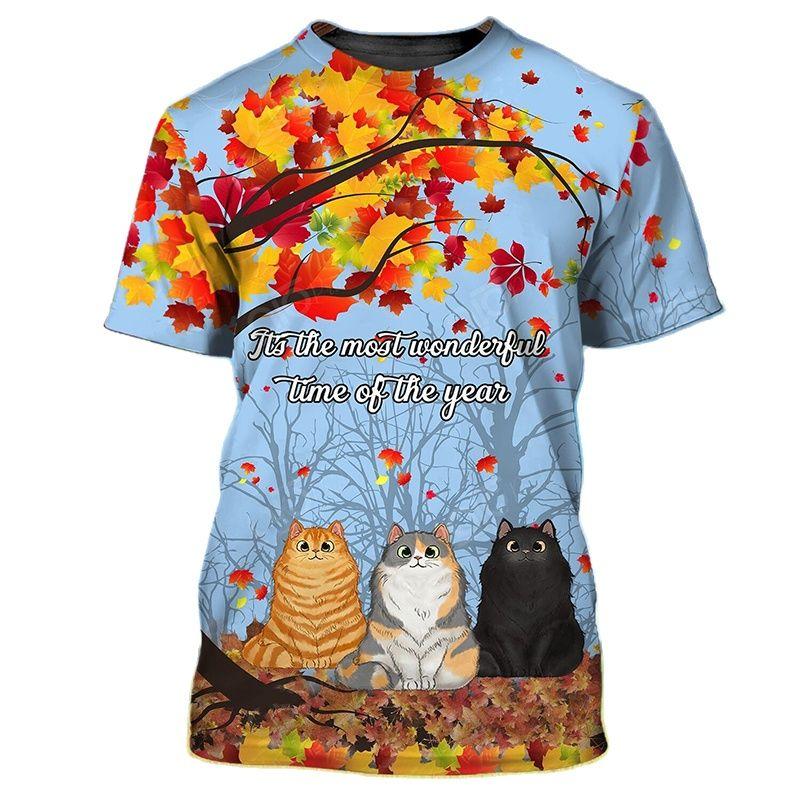 Summer Fashion Funny Animal Cat graphic t shirts Men Casual Hip Hop Personality Street Style Printed round neck Short Sleeve Tee