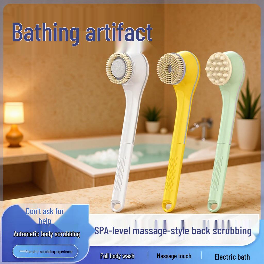 Cross-border Electric Bath & Back Scrubber - Effortless Bathing Companion with Long Handle A7 Electric Bath Brush [White]