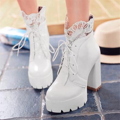 Fashion Shoes Women Motorcycle Boots Autumn Winter Ladies Boot 2026Stylish Lady Ankle Boots Lace-up High Heel Platforms Sexy Botas White