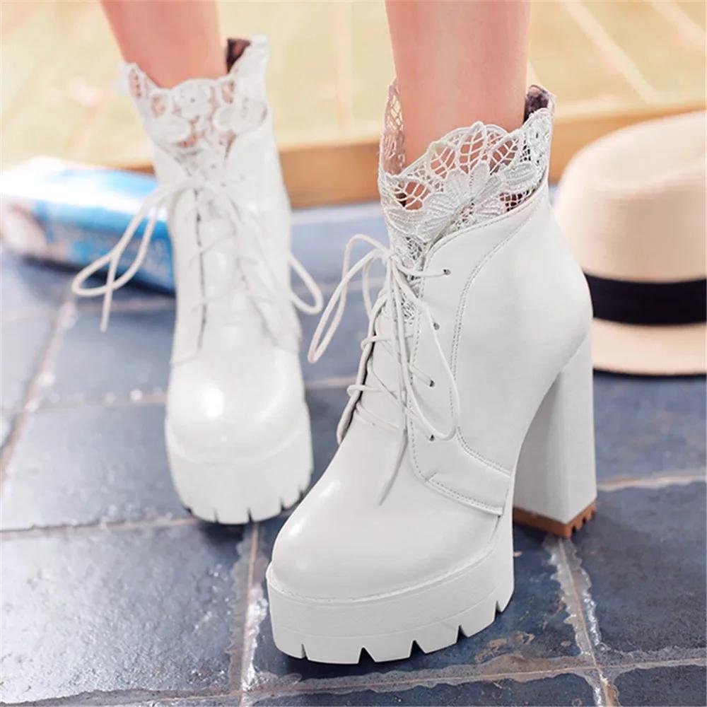 Fashion Shoes Women Motorcycle Boots Autumn Winter Ladies Boot 2026Stylish Lady Ankle Boots Lace-up High Heel Platforms Sexy Botas White