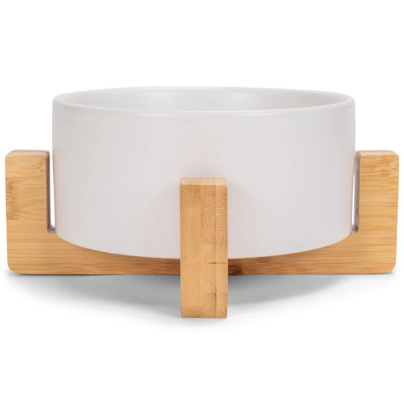 B97A-Deluxe Small White Stoneware Wood Pet Bowl Cat Water Bowl& Food Bowl With Stand For Dogs And Cats