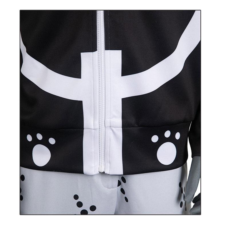 Anime Bartholomäus Bär Cosplay Kostüm Schwarzes Outfit mit Bärenkralle Weiße Hose Hut Party Karneval Halloween Ausgefallenes Anzugset für Mann