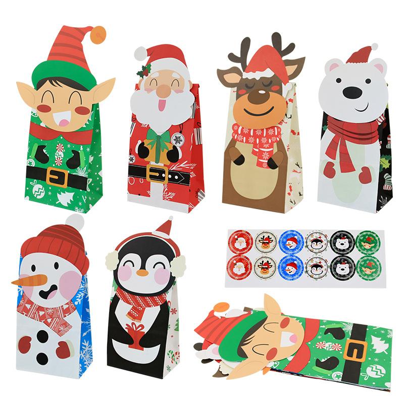Paper Bags Christmas Food Bags Disposable Square Bottom Paper Bags Oil-Proof Packaging Bags Packing Bags