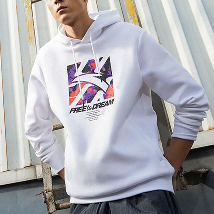Anta Basketball Series Logo Print Loose Hoodie Men Hoodie White 152211743-1