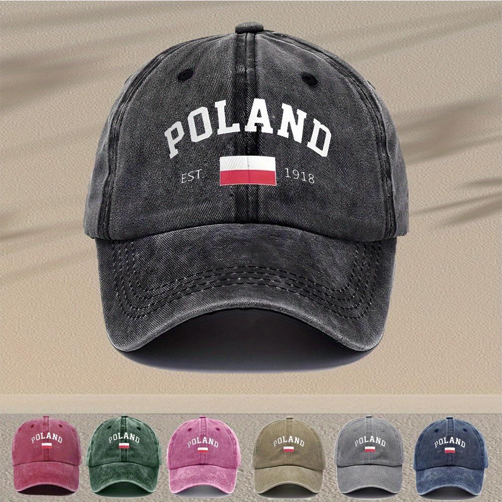 Unisex Vintage Washed Baseball Cap Adjustable Breathable Trucker Hat with Poland Lettering Distressed Style Lightweight Cas