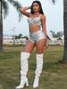 Rose Beauty A  Rave Festival Sparkling Rhinestone Decor Backless Adjustable Strap Bustier Corset Clubwear Super Crop Cami Top