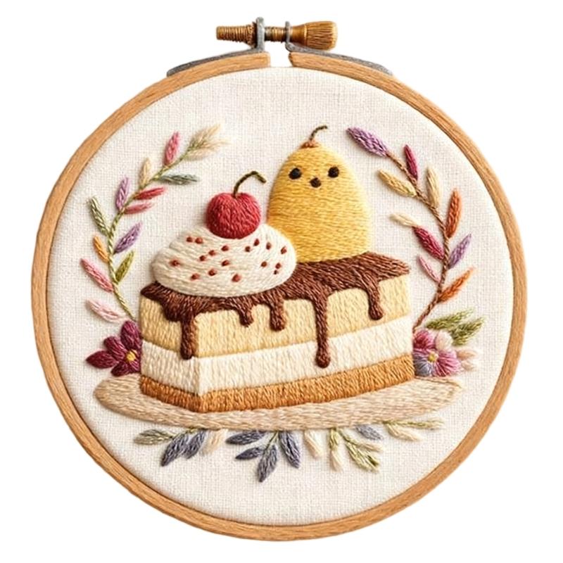 Cake Dessert Theme Embroidery Set with Embroidery Hoop and Instructions Beginner Embroidery Craft Set for Art Craft
