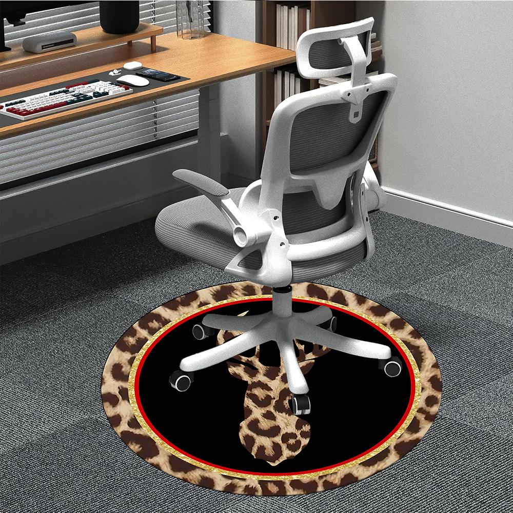 1pc Leopard Print Deer Head Chair Carpet for Office, Round Polyester Mat, Indoor Decor for Office, Easycare Fabric, Washable Non-slip Area Carpet