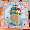 Spring New 90Cm Square Scarf Handmade Desktop Twill Silk High-End Shawl Headscarf Machine Curling Women Fashion Trend