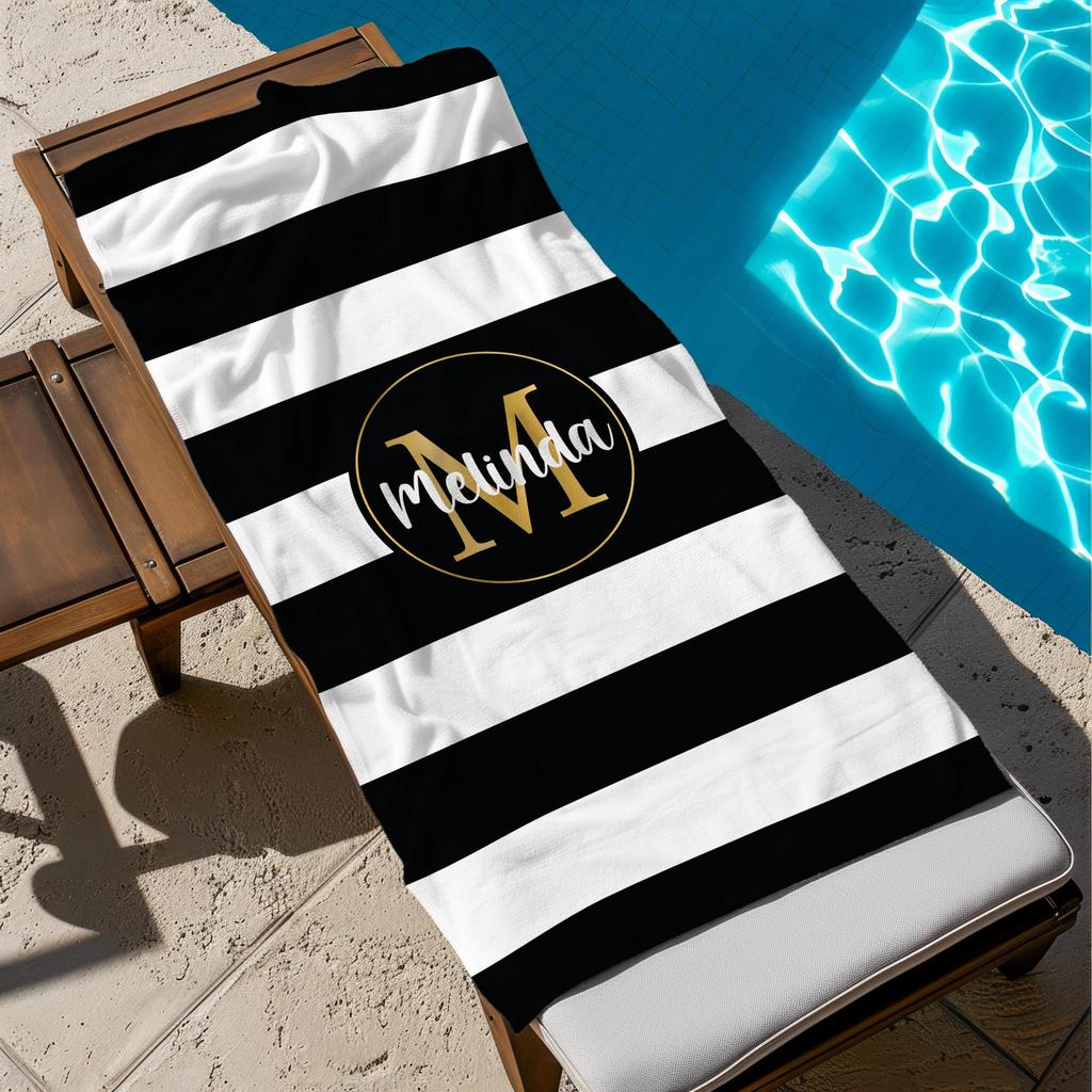 Luxury Striped Personalized Custom Name Beach Towel Simple And Elegant Microfiber Absorbent Beach Towel Quick Dry Beach Towel