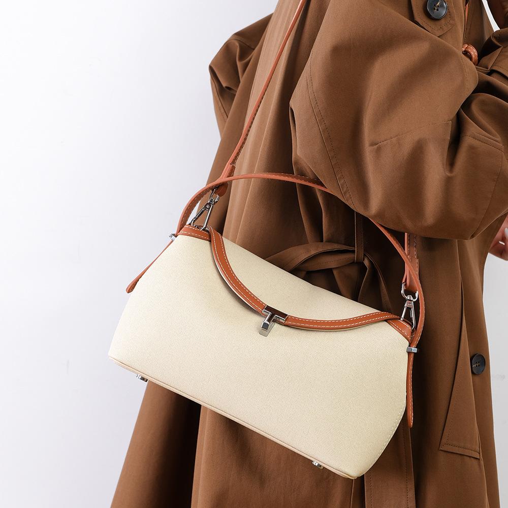 Trendy Simple Contrasting Color Women's Crossbody Bag High Texture Canvas Light Luxury Pillow Bag Leisure Commuting Shoulder Bag for Mother's Day Gift