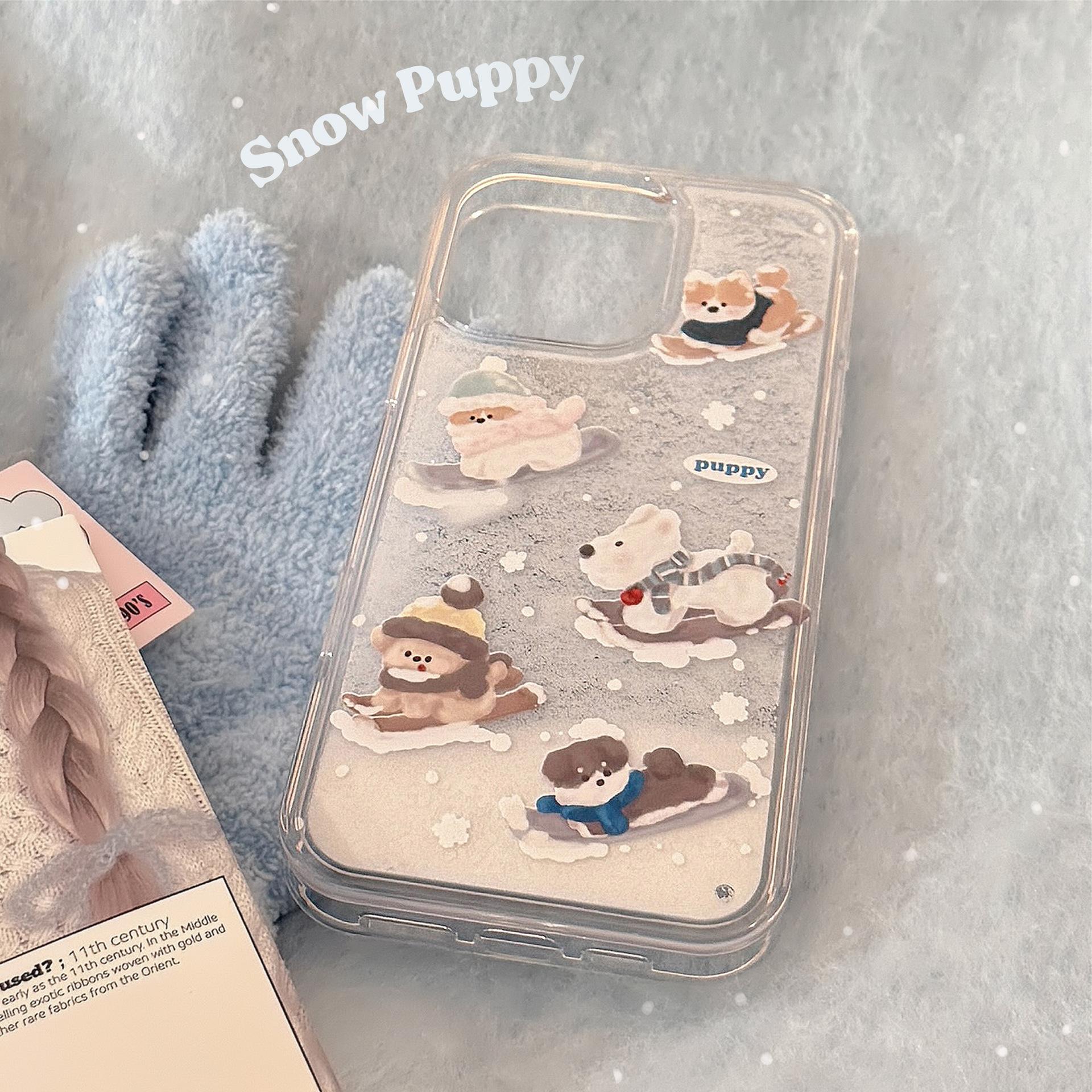 

Winter Puppy Suitable for 16 Apple 15pro Max Mobile Phone Case Iphone14 Snow Cartoon 13 Quicksand Hard 13