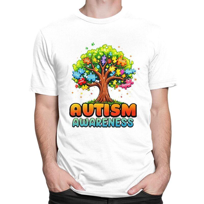 Autism Awareness Tree Teacher T Shirt for Men 100 Cotton Tshirts Casual Streetwaer Short Sleeve Tee Shirt Slim Fit Clothing