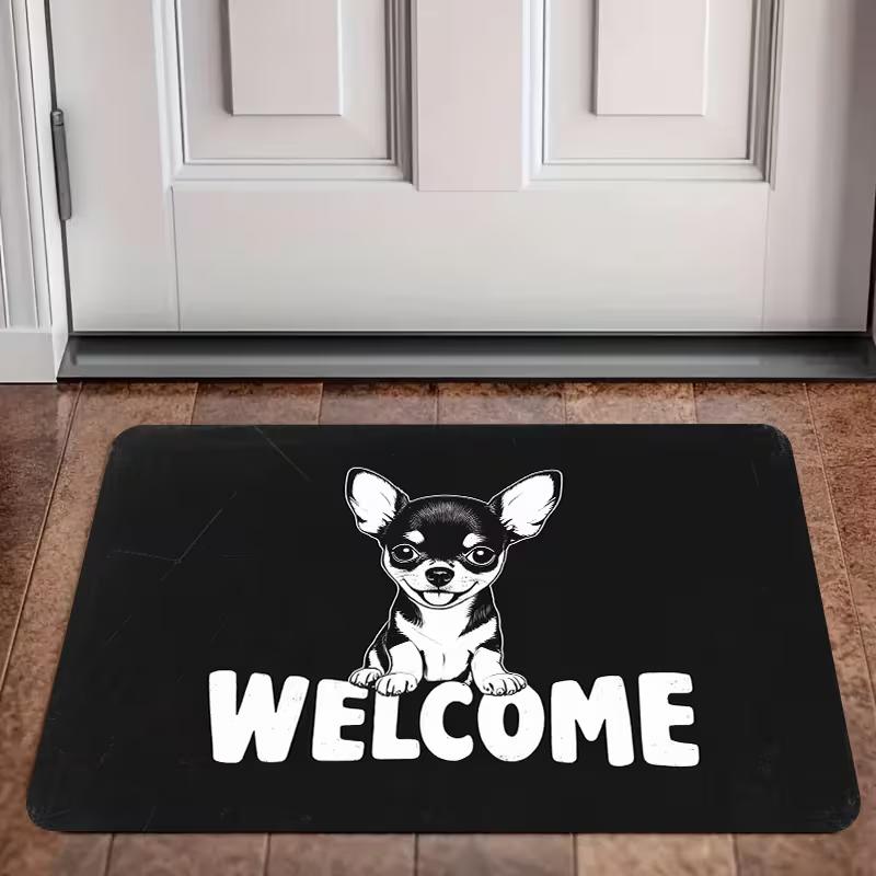 Three Adorable Chihuahua Puppies In A Basket Print Doormat for Decorating Your Bedroom, Living Room, or Kitchen Floor Mat