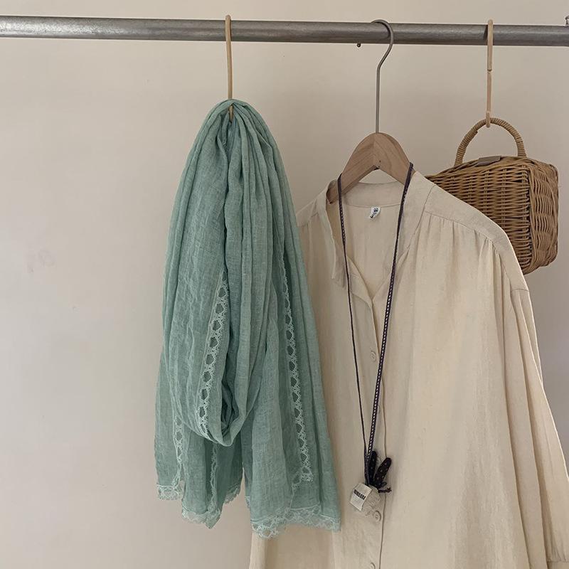 Sweet Scarf Lace Solid Color Cotton Hemp Solid Color Autumn Scarf Travel Shawl for Women