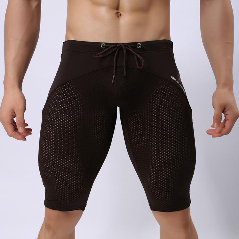 Summer Style Shorts Breathable Mesh Men Tight Beach Shorts Men Sport Knee Length Board Shorts Beach Wear
