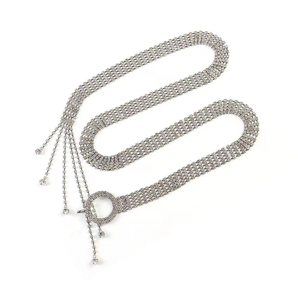 Silver Color Crystal Waist Belt Flower Buckle/O-Ring Full Diamond Belt  Party Wear