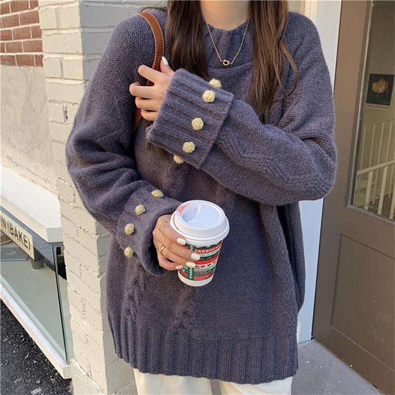 Women's Retro Thick Knit Sweater - Cozy, Loose-Fit, Autumn/Winter Style