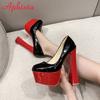 Fashion Aphixta Super High Heels 16.5cm Chunky Heels 5.5cm Platform Pumps Double Color Blocking Women Party Dance Pumps