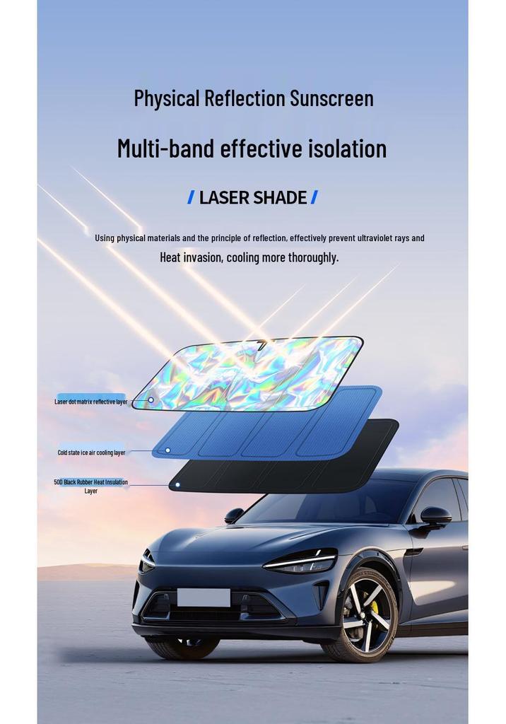 New Quad-Fold Car Sunshade: Laser Heat Insulation, Blackout Curtain, Sun Shield for Interior Windshield.