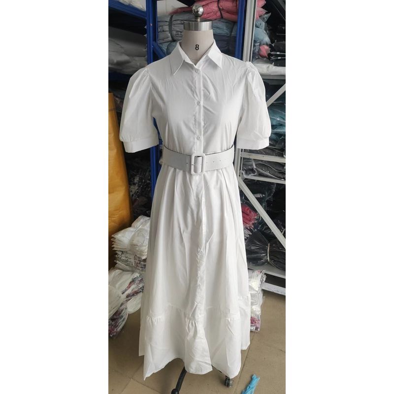 Cross-Border Stripe European and American Elegant Long Bubble Short sleeve Patchwork Fishtail Big Hemline Jumpsuit Long dress With Belt Dress